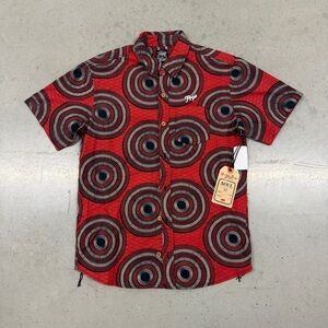 PRPS Red Tribal Design Short Sleeve Button-Up Shirt